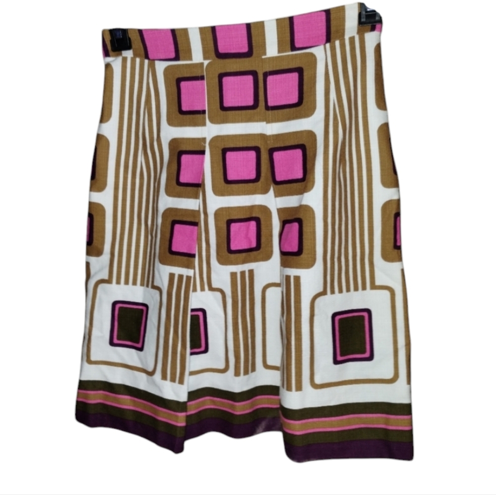 Milly size 2 pleated skirt, fully lined, pink, white and brown Like New